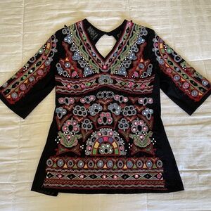 BCBGMaxAzria Embroidered Top with Mirror detail size Medium